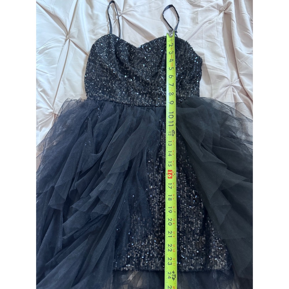 Ieena for Mac Duggal Black Sequin Tulle High Low Gown Dress Womens 2 - Picture 10 of 11